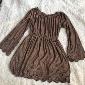 Camel Off The Shoulder Dress